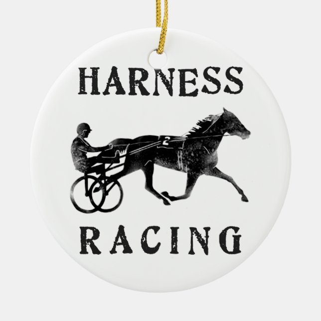 Black Grey Harness Horse Silhouette Ceramic Tree Decoration (Front)