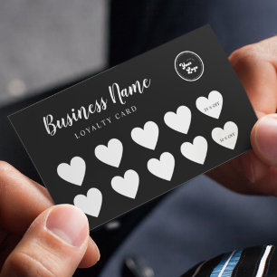 Black Grey Heart Simple Custom Logo Loyalty Card