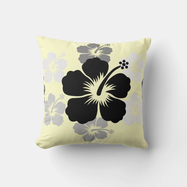 Black Grey Hibiscus yellow American MoJo Pillow (Front)