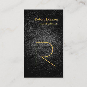 Black Grey Leather Gold Monogram Business Card