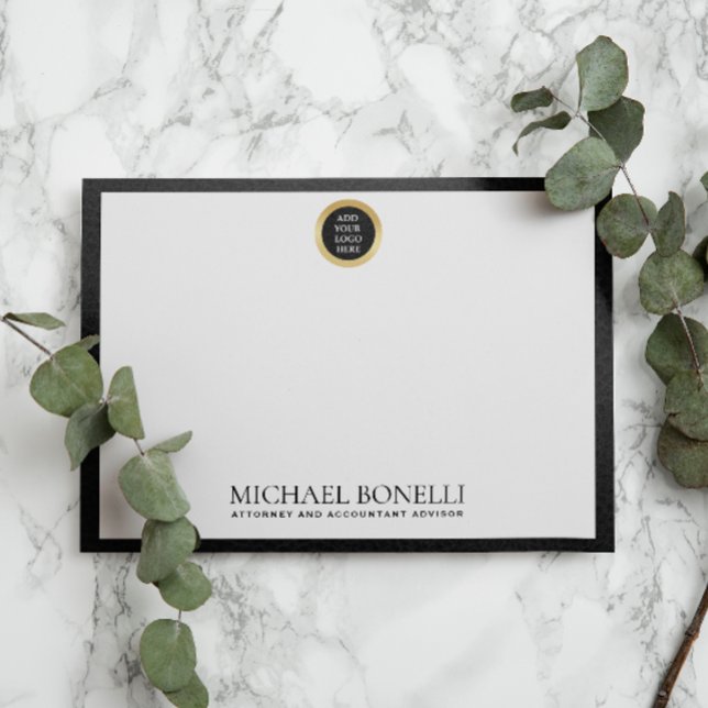 Black Grey Leather Gold Square Logo Name  Card (Creator Uploaded)