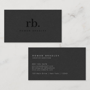 Black & Grey Leather Monogram Clean Professional Business Card