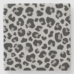 Black grey Leopard Cheetah Skin Print Pattern Stone Coaster