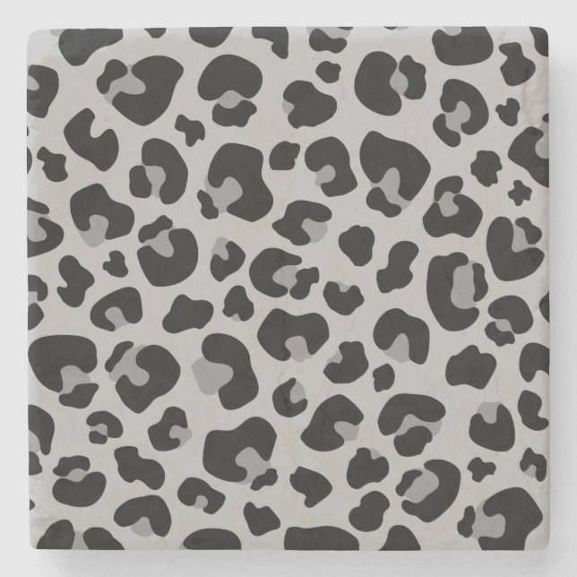 Black grey Leopard Cheetah Skin Print Pattern Stone Coaster (Front)