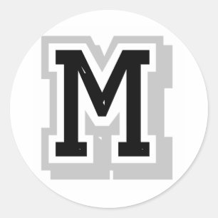 black grey letter M Classic Round Sticker