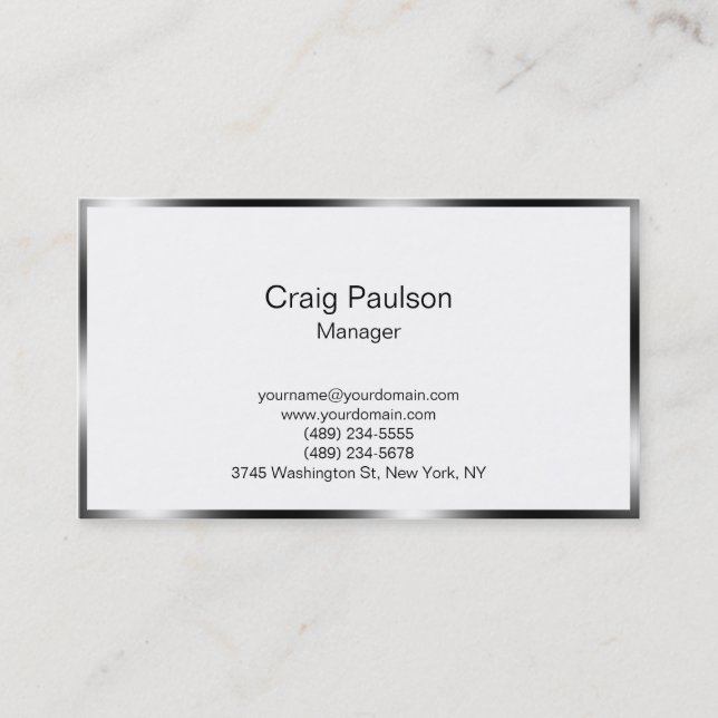 Black Grey Light Border White Trendy Business Card (Front)