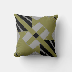 Black Grey Light Olive Mediterranean Art Diagonal Cushion