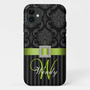 Black Grey Lime Geen Damask Stripes iPhone 5 Case