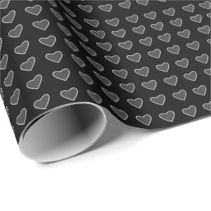 Black Grey Love Hearts Wrapping Paper