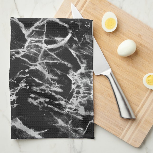 Black & Grey Marble Tea Towel (Quarter Fold)