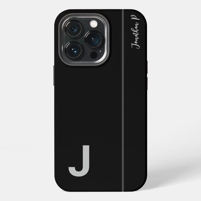 Black & Grey Minimal Modern Initial Monogram iPhone Case (Back)