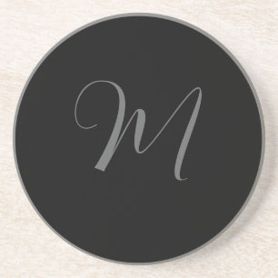 Black Grey Minimalist Personalised Monogram Design Coaster