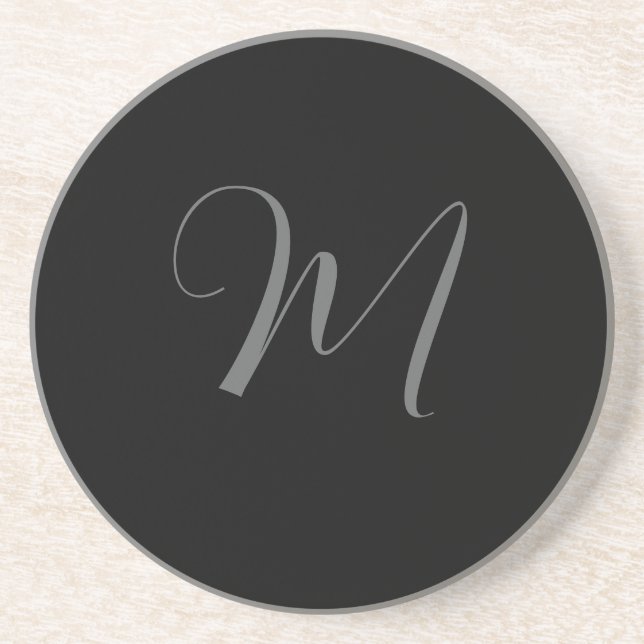 Black Grey Minimalist Personalised Monogram Design Coaster (Front)
