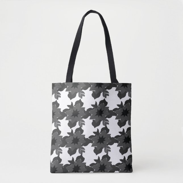 Black Grey Modern Abstract Floral Pattern Tote Bag (Front)