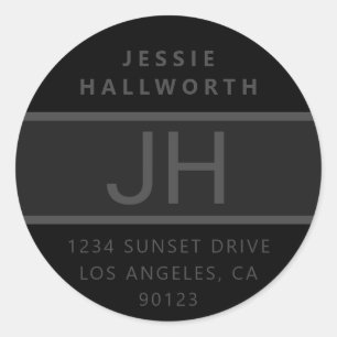 Black & Grey Modern Bold Monogram Classic Round Sticker