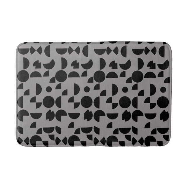 Black Grey Modern Elegant Geometric Tribal Bath Mat (Front)