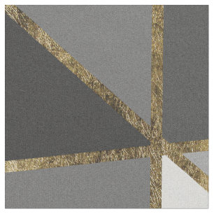 Black & Grey Modern Geo Gold Triangles Fabric