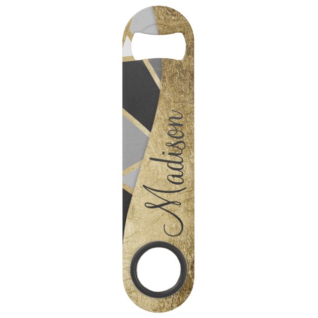 Black & Grey Modern Geo Gold Triangles Monogram (Front)