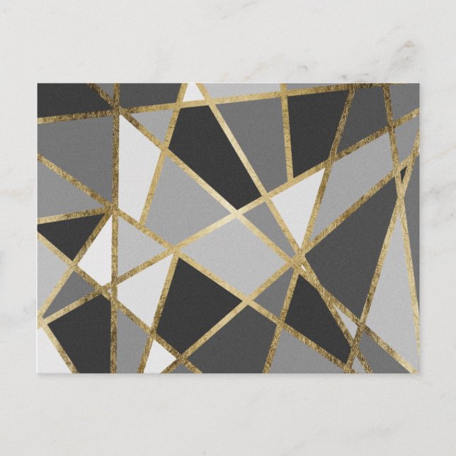 Black & Grey Modern Geo Gold Triangles Postcard (Front)