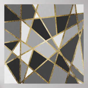 Black & Grey Modern Geo Gold Triangles Poster