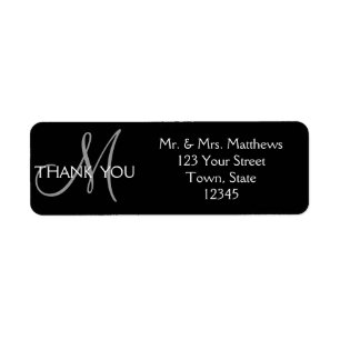 Black Grey Modern Initial Wedding Thank You
