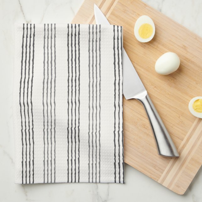 Black Grey Modern Minimalist Stripe Boho  Tea Towel (Quarter Fold)