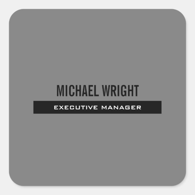 Black Grey Modern Plain Simple Minimalist Square Sticker (Front)