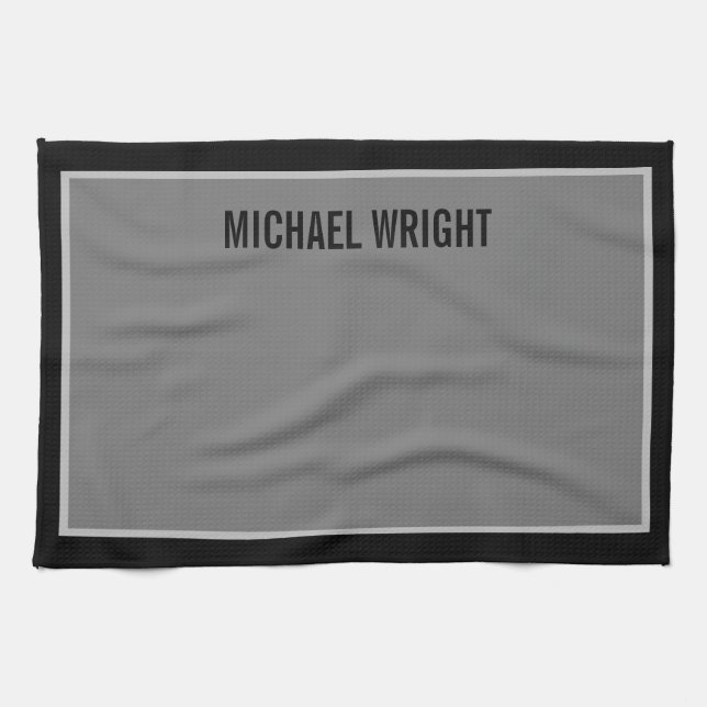 Black Grey Modern Plain Simple Minimalist Tea Towel (Horizontal)
