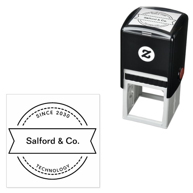 Black & Grey Modern Technology Circle Logo Self-inking Stamp (In Situ)