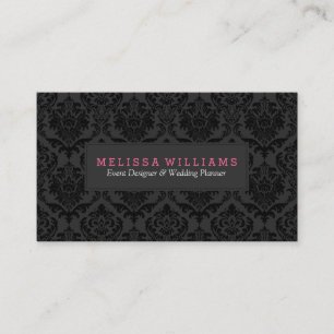 Black & Grey Monochromatic Vintage Floral Damask Business Card