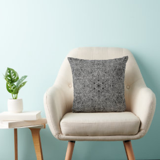 Black/Grey Monochrome Kaleidoscope Abstract Art Cushion