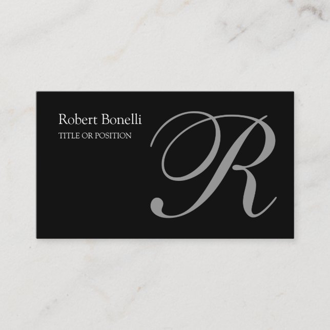 Black Grey Monogram Business Card (Front)