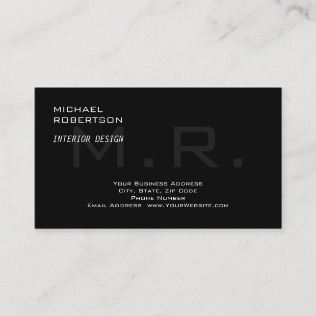 Black Grey Monogram Creative Modern Plain Business Card (Front)