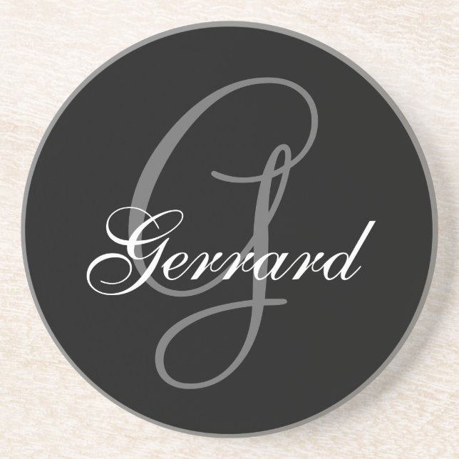 Black Grey Monogram G Wedding Anniversary Coaster (Front)