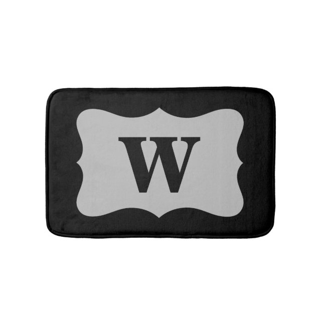 Black Grey Monogram Initial Home Decorative Bath Mat (Front)