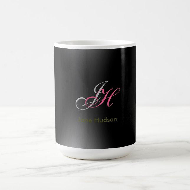 Black Grey Monogram Initials Simple Plain Coffee Mug (Center)