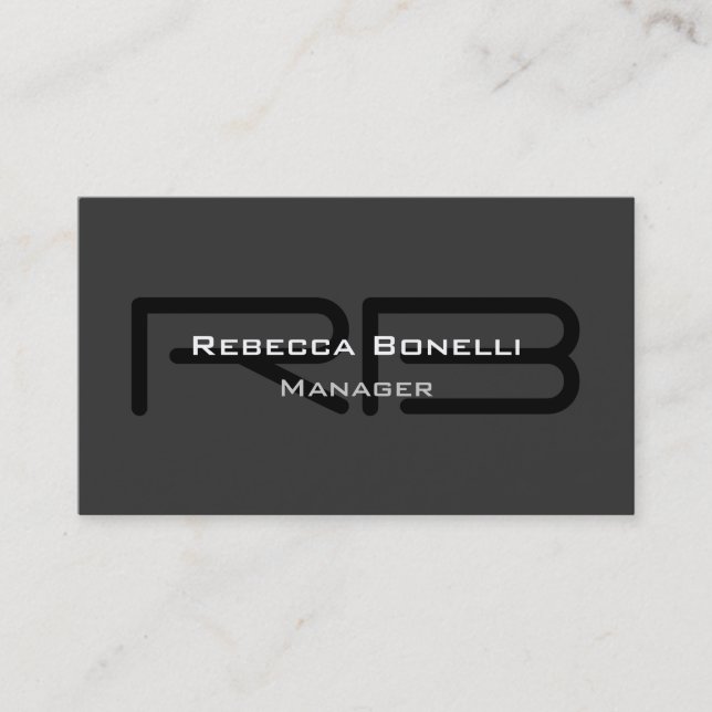 Black Grey Monogram Manager Business Card (Front)