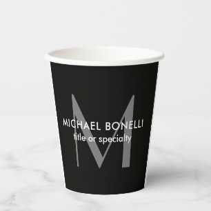 Black Grey Monogram Modern Minimalist Template Paper Cups