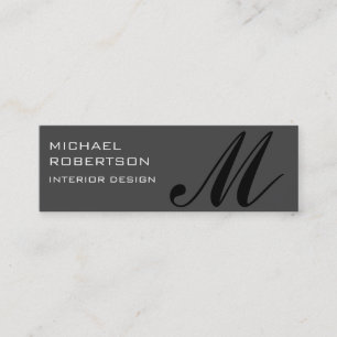 Black Grey Monogram Modern Slim Business Card