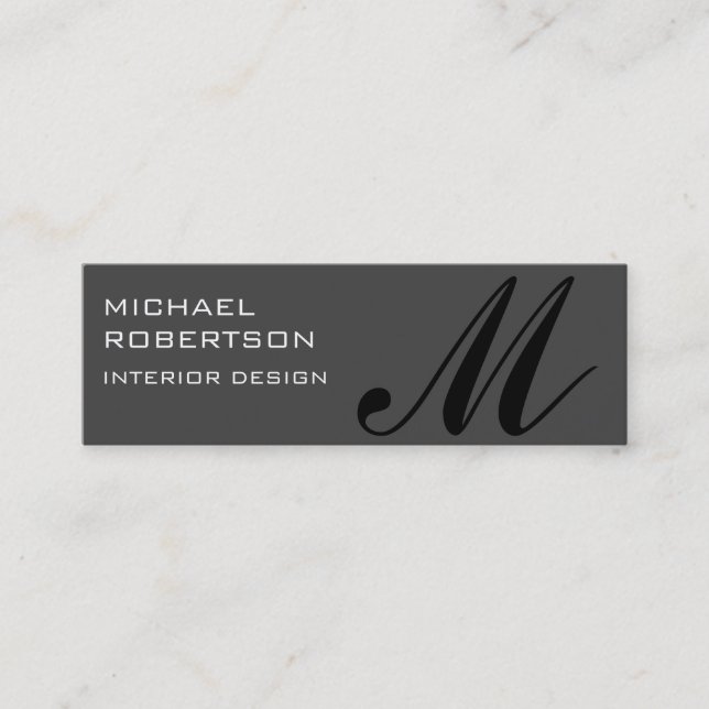 Black Grey Monogram Modern Slim Business Card (Front)
