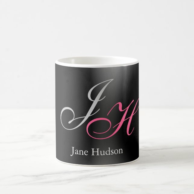 Black Grey Monogram Name Initial Letters Script Coffee Mug (Center)
