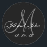 Black Grey Monogram Names 2012 Wedding Sticker<br><div class="desc">Black Grey Monogram Names 2012 Wedding Seal. Elegant wedding stickers with monogram, wedding date and bride and groom names which you can customise with your personal information and wedding colour scheme. A great sticker for wedding favour stickers, cake box labels, wedding treat bag seals, and wedding invitation envelope seals. Design...</div>