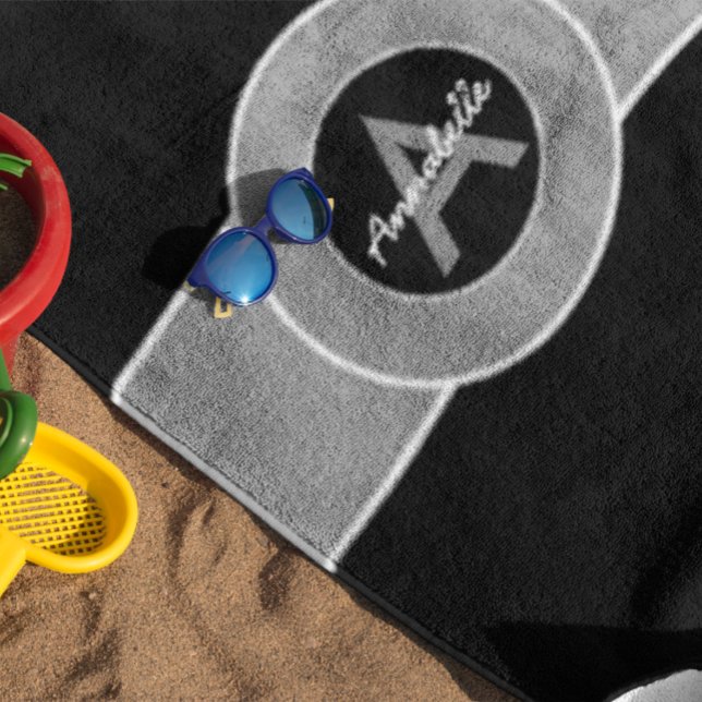Black Grey Monogram Personalised Beach Towel (Creator Uploaded)