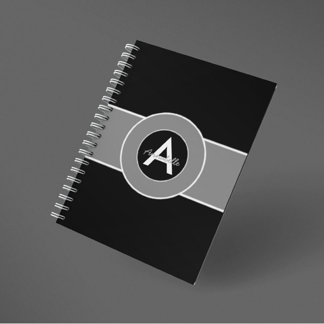 Black Grey Monogram Personalised Notebook (Creator Uploaded)