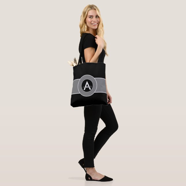 Black Grey Monogram Personalised Tote Bag (On Model)