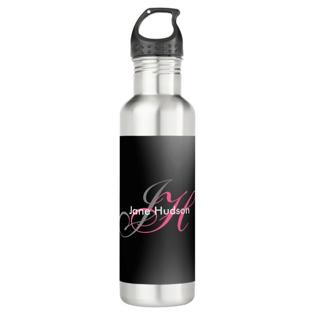 Black Grey Monogram Simple Plain Special Gift 710 Ml Water Bottle (Front)