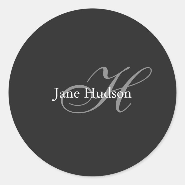 Black Grey Monogram Simple Plain Special Gift Classic Round Sticker (Front)