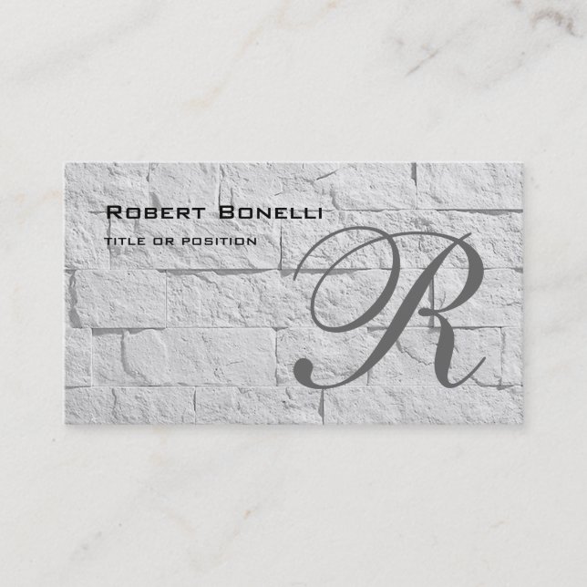 Black Grey Monogram Wall Brick Business Card (Front)