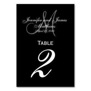 Black Grey Monogram Wedding Table Number Card