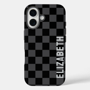 Black Grey Monotone Chequerboard  iPhone 16 Case